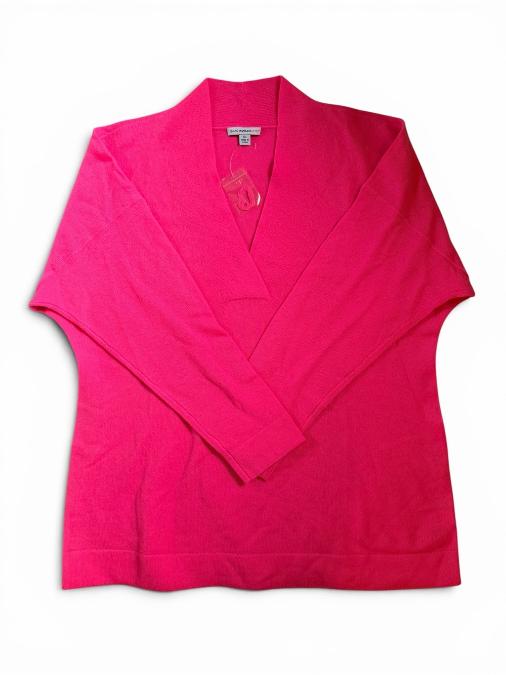 Isaac Mizrahi Live! 100% Cashmere New Hot Pink V-Neck Sweater XL